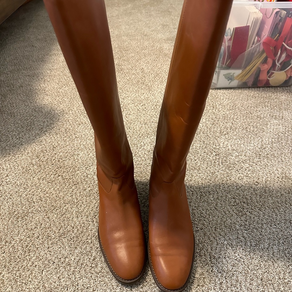 Brown Leather Knee-High Women's Boots